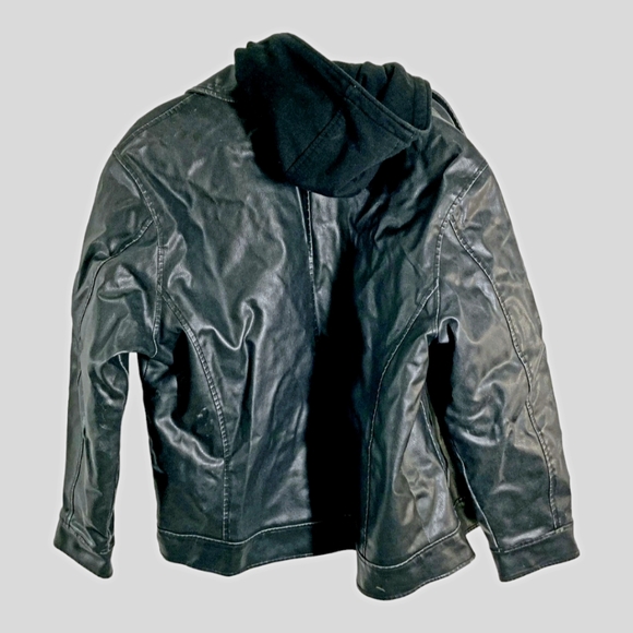 Men's *Brave Soul London Black Motorcycle Jacket w/ Attached Hood (Size XL) - Picture 4 of 5